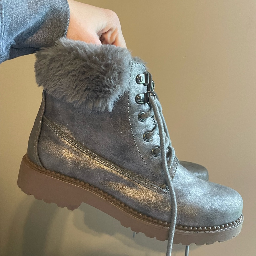 ESprit Metallic Gun Metal Combat Boot